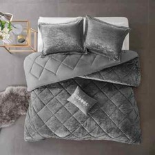 NEW COZY ULTRA SOFT PLUSH LUXURY GREY SILVER MODERN VELVET GIRL COMFORTER SET