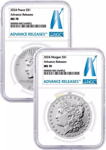 2024 $1 Morgan & Peace Dollar 2 Coin Set NGC MS70 Advance Releases Advance Label