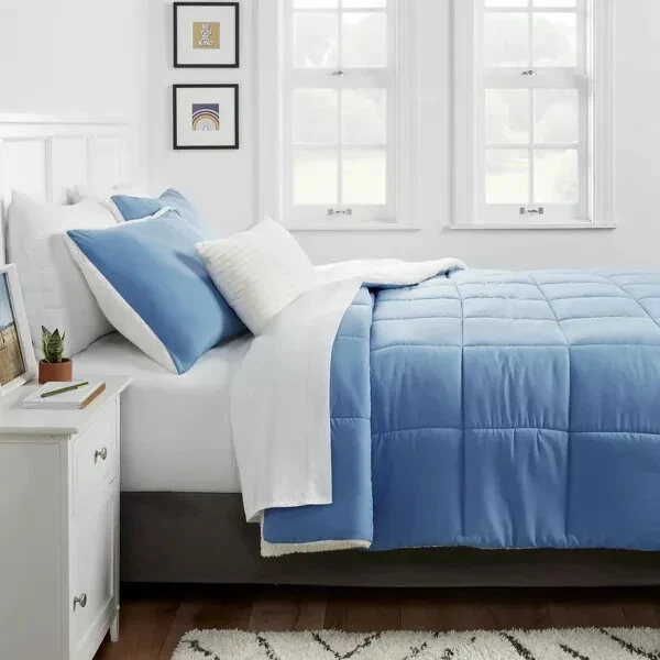 New Room Essentials-Target-Faux Shearling Comforter Twin/Twin XL Blue Fast Ship - Image 2 of 4