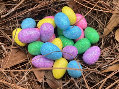 24 pcs Pastel Glitter Mini Eggs Glitter Easter Craft Vase FILLER Sparkle S37
