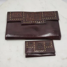 Princess Gardner Brown Cowhide Leather Checkbook Wallet w/ Matching 4 Key Holder