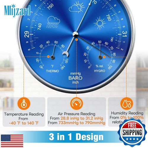 Mlijzard Wall Weather Station Indoor,3 in1 Barometer Thermometer Hygrometer f - 第 2/5 張圖片