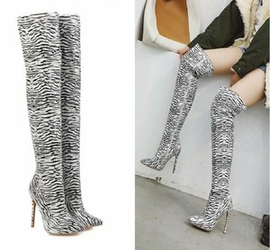 patterned thigh high boots
