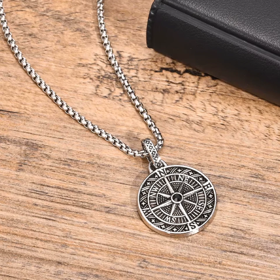 Halskette mit Kompass Anhänger Edelstahl Silber Herren Geschenk Schmuck Kette - Bild 4 von 4