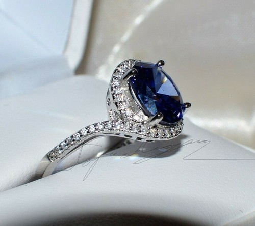 5 ct. PREMIUM Simulate AAA TANSANITE & 48 DIAMOND GYPSY 14K WHITE GOLD PL S-8 - Bild 8 von 12
