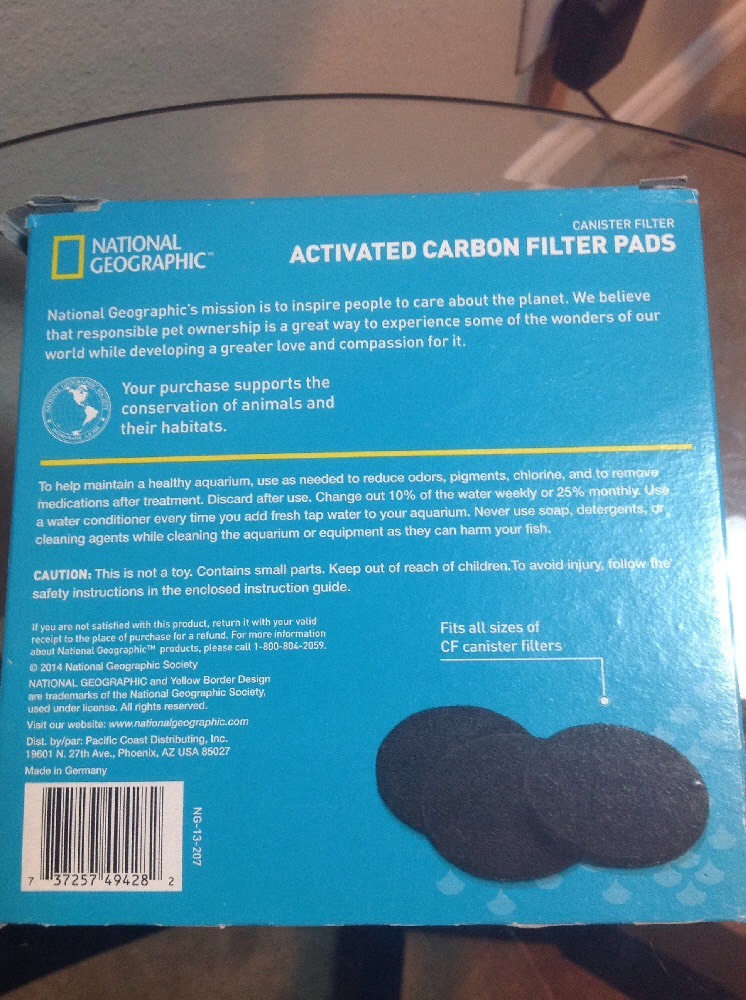 National Geographic Canister Filter 3 Activated Carbon Foam Pads NEW