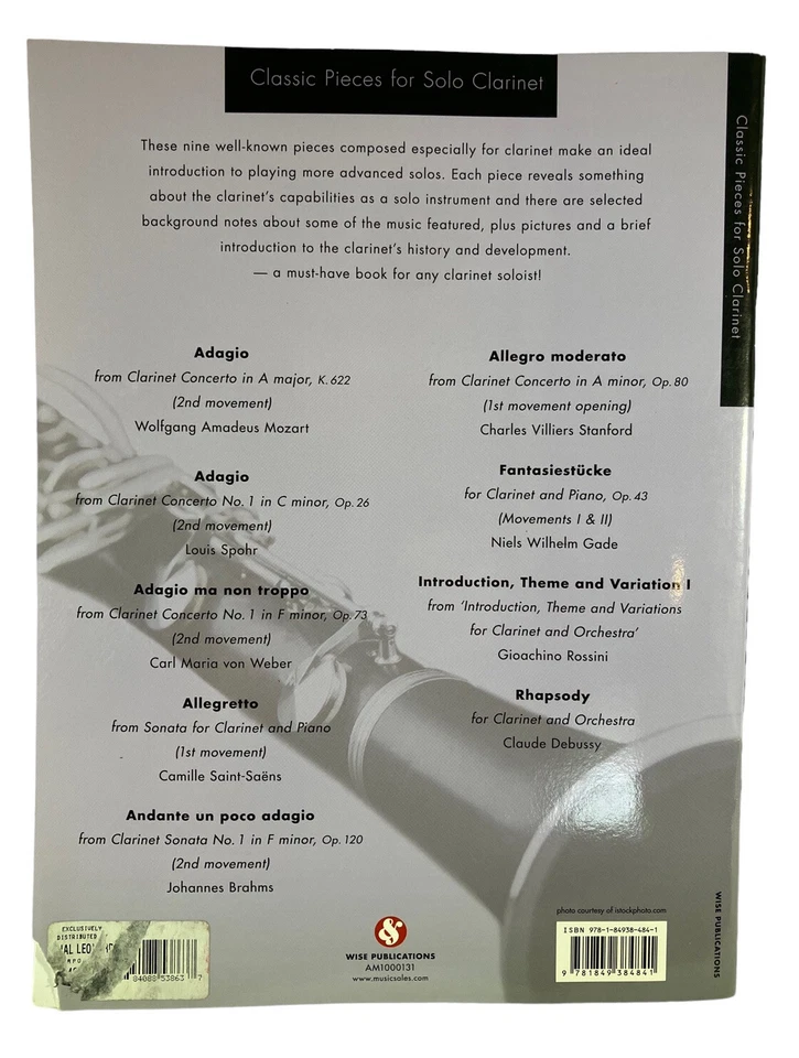 Music Book Classic Pieces Solo Clarinet 9 Great Works Classical Intermediate - Image 2 of 4