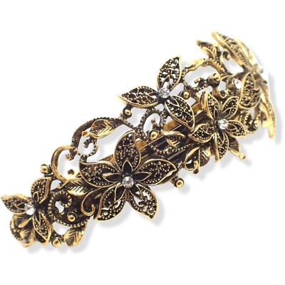Barrette à Cheveux Art Déco Argentée – Clip Floral Avec Strass !