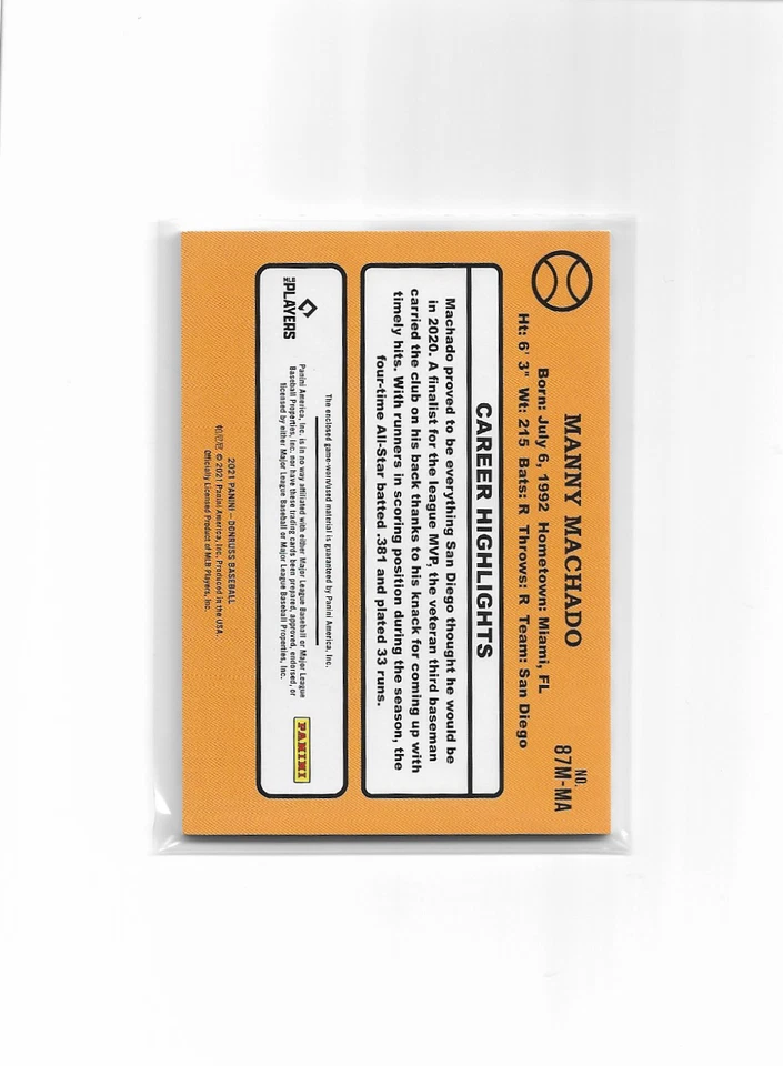 2021 Manny Machado Panini Donruss Retro 1987 Materials Red /99 #87M-MA - Image 2 of 2