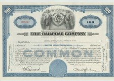 Erie Railroad Stock Certificate Pennsylvania RR Blue