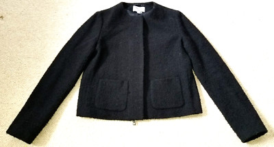 Womens Jacket-CARINE ROITFELD x UNIQLO-black wool blend boucle zip