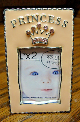 PHOTO FRAME Small Princess Faux-Marble+ Jewels Silver-Tone for 1''x2'' Pic     S22