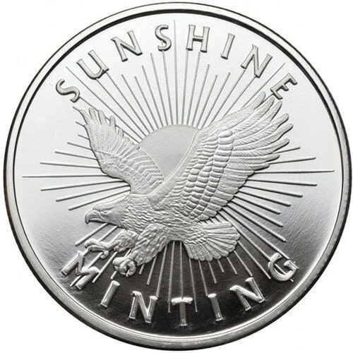 Exclusive 1 Oz USA .999 Fine Silver Eagle Patriotic Bullion Round Flying Sunrays