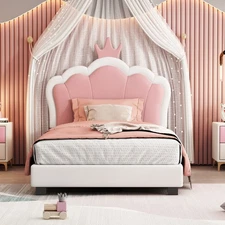 Twin size Upholstered Princess Bed With Crown Headboard,Twin Size Platform Bed