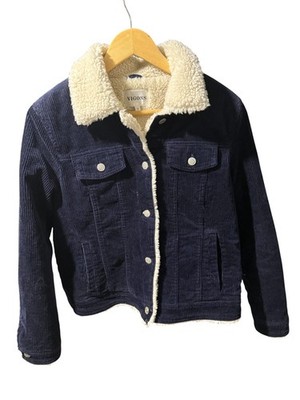 VIGOSS Women's Navy Blue Corduroy Sherpa-lined Trucker Jacket, Sz M