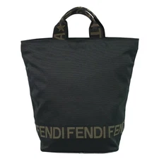 FENDI 26488 Canvas Tote Handbag Black