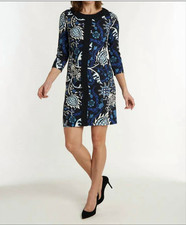 NWT CK Bradley Dress Womens Small Black Blue Floral Multi Azores Frolic Crepe