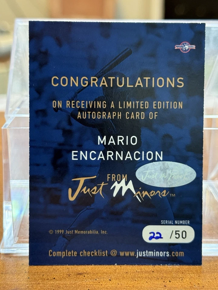 RARE! 1999 Just Memorabilia MARIO ENCARNACION Black Border Rockhounds AUTO 22/50 - Image 2 of 2