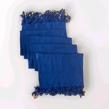 Vintage 60" x 10.5" Luxurious Dark Blue Scarf Fringed Edges Rectangular Elegant