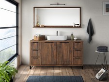 Badmöbel Set Sydney 138cm Holz Pinie 2tlg. Waschtisch Spiegel rustikal Badset