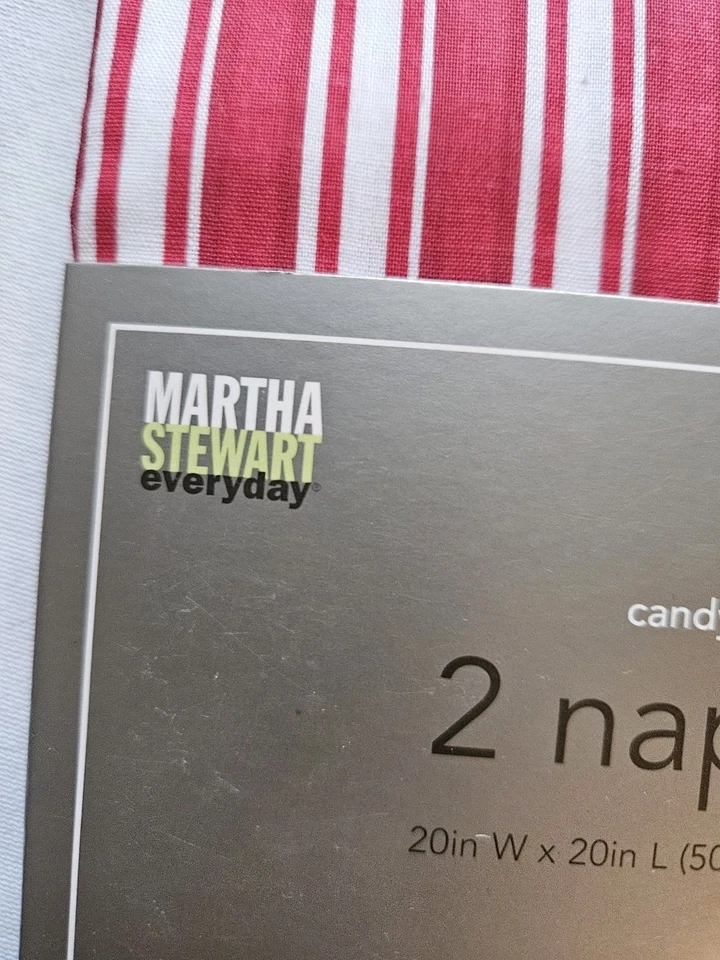 Juego diario de 6 servilletas a rayas con bastón de caramelo Martha Stewart, 20" x 20" nuevas 2007 Foto 3 de 4