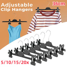 Black Plastic Adjustable Clip Hangers 36cm Coat Clothes Pant Trousers Skirt Rack