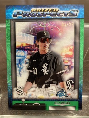 2025 Bowman Draft Chrome Billy Carlson Prized Prospects #PP-6 Green Mojo #/99