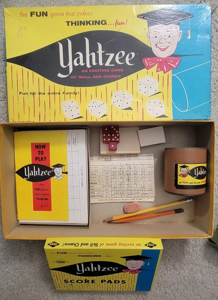 Vintage 1956 Lowe Yahtzee Game Complete W/ Original Box ~ Game Box #950 Good Con - Image 2 of 4