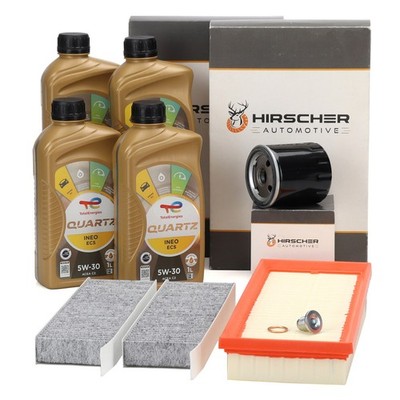 HIRSCHER Filterset + 4L TOTAL 5W-30 Motoröl für PSA C4 2008 208 1.2 PureTech
