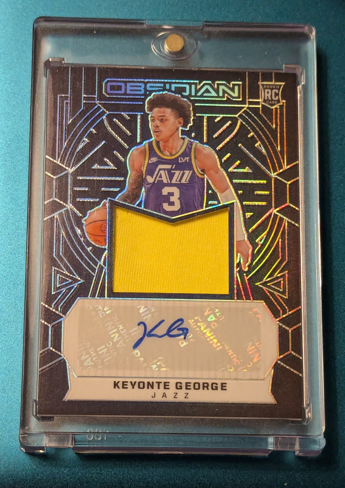 #76/99 KEYONTE GEORGE 2023-24 PANINI OBSIDIAN ROOKIE PATCH AUTO RPA JAZZ #236