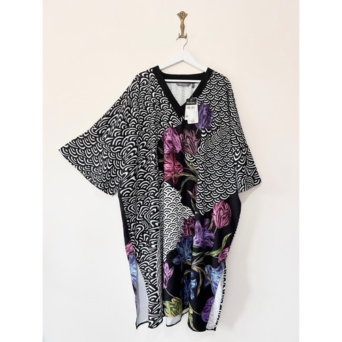 Ulla Popken Kaftan Midikleid Gr. UK 20/22 Blumen Abstrakt Strand Cover Up - Bild 1 von 12