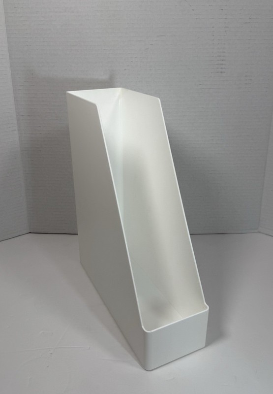 Book Magazine Holder, White, Plastic for Book Case or Desk Top  12L x 10W x 3.5