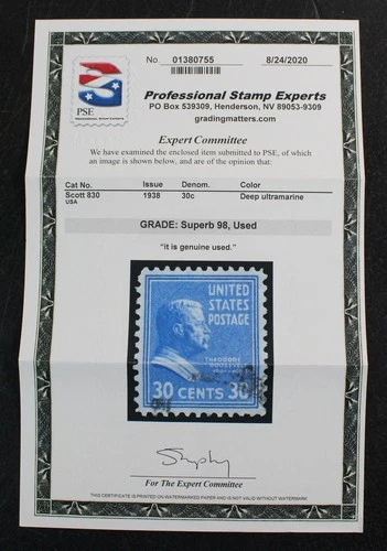 CKStamps: US Stamps Collection Scott#830 Used PSE Cert Grade 98