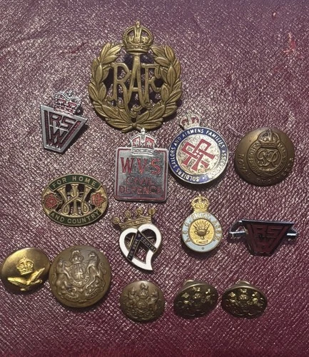 WW1 And WW2 Military Badges And Buttons Wvs Raf Royal Engineers + More