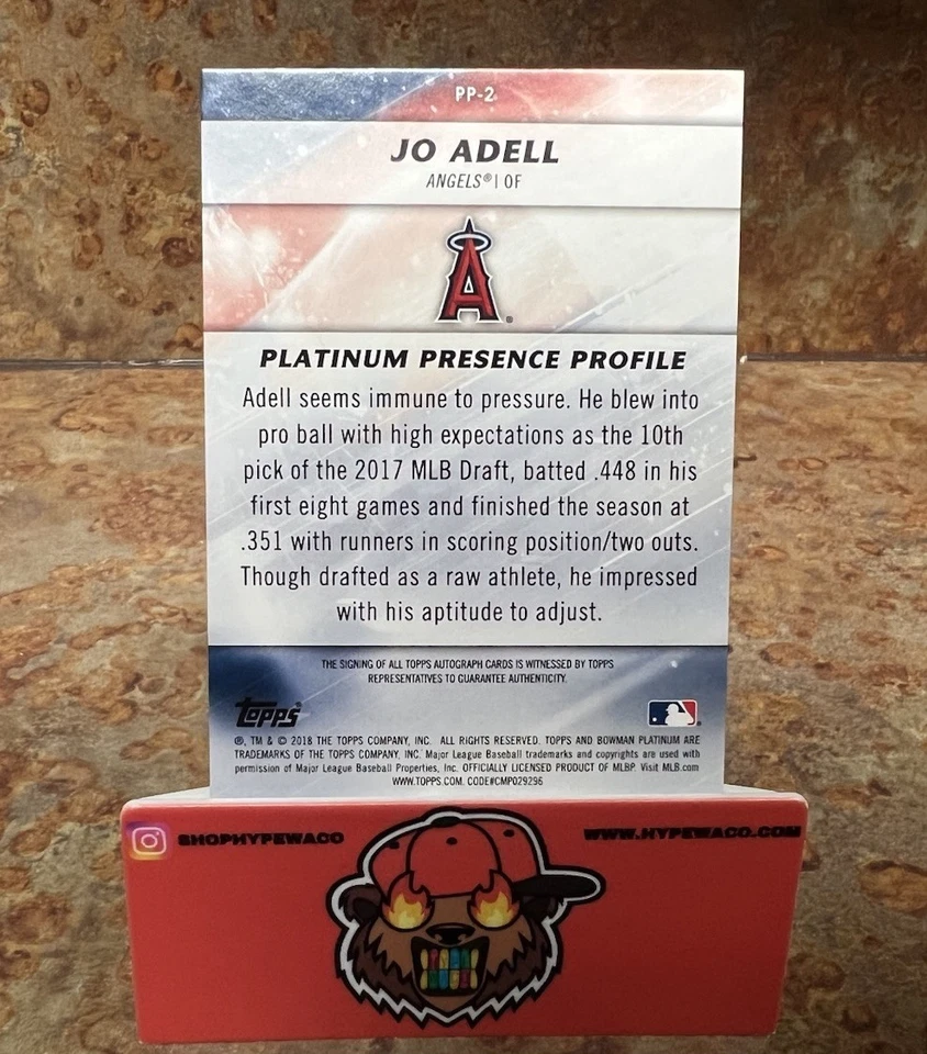 2018 BOWMAN PLATINUM JO ADELL LOS ANGELES ANGELS PRESENCE AUTOGRAPHS AUTO /50 - Image 2 of 2