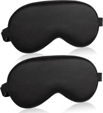 2-Pack Sleep Mask Black Adjustable Silk Eye Mask for Men & Women