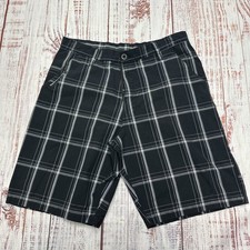 Burnside Chino Shorts Men s Sz 34 Black Plaid Flat Front Casual Summer Relaxed