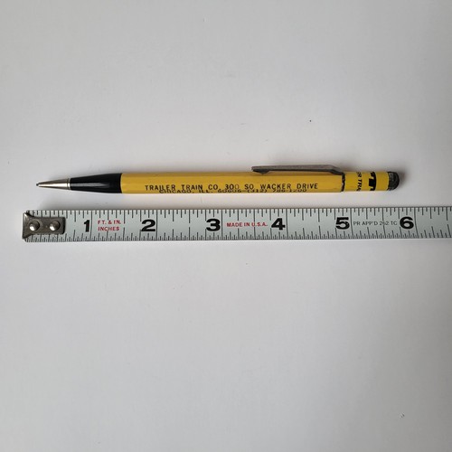 Vintage Trailer Train Co Yellow Mechanical Pencil Chicago IL Advertising Tested - Picture 10 of 10