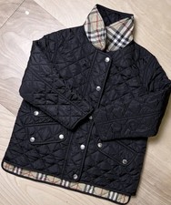 Burberry Brennan Diamond Quilted Nova Check Black Snap Jacket Girls 6Y