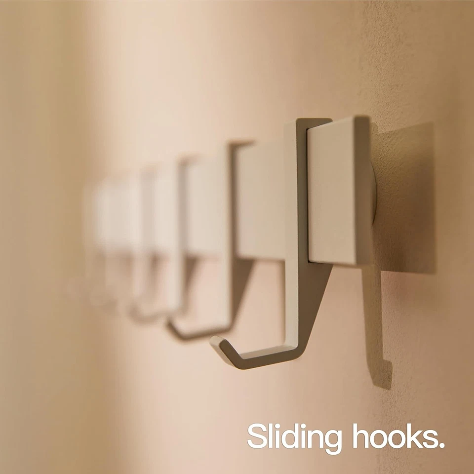 Modern Wall Coat Rack 58cm | White Metal Hanging Rail with 6 Sliding Hooks - Image 3 of 4