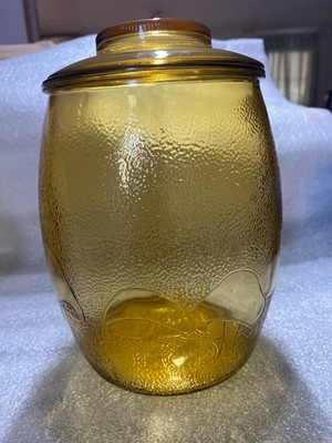 Vtg Amber Glass Cookie Jar Canister  by Barlett Collins 8.5in high X 6in wide