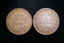 Pair of FOREIGN SILVER COINS - Germany, 1 Mark, 1878-J & 1901-A, NICE CONDITION