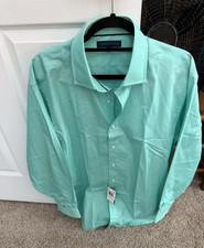 Tommy Hilfiger Regular Fit Green Solid Dress Shirt 16.5 34/35 Long Sleeve