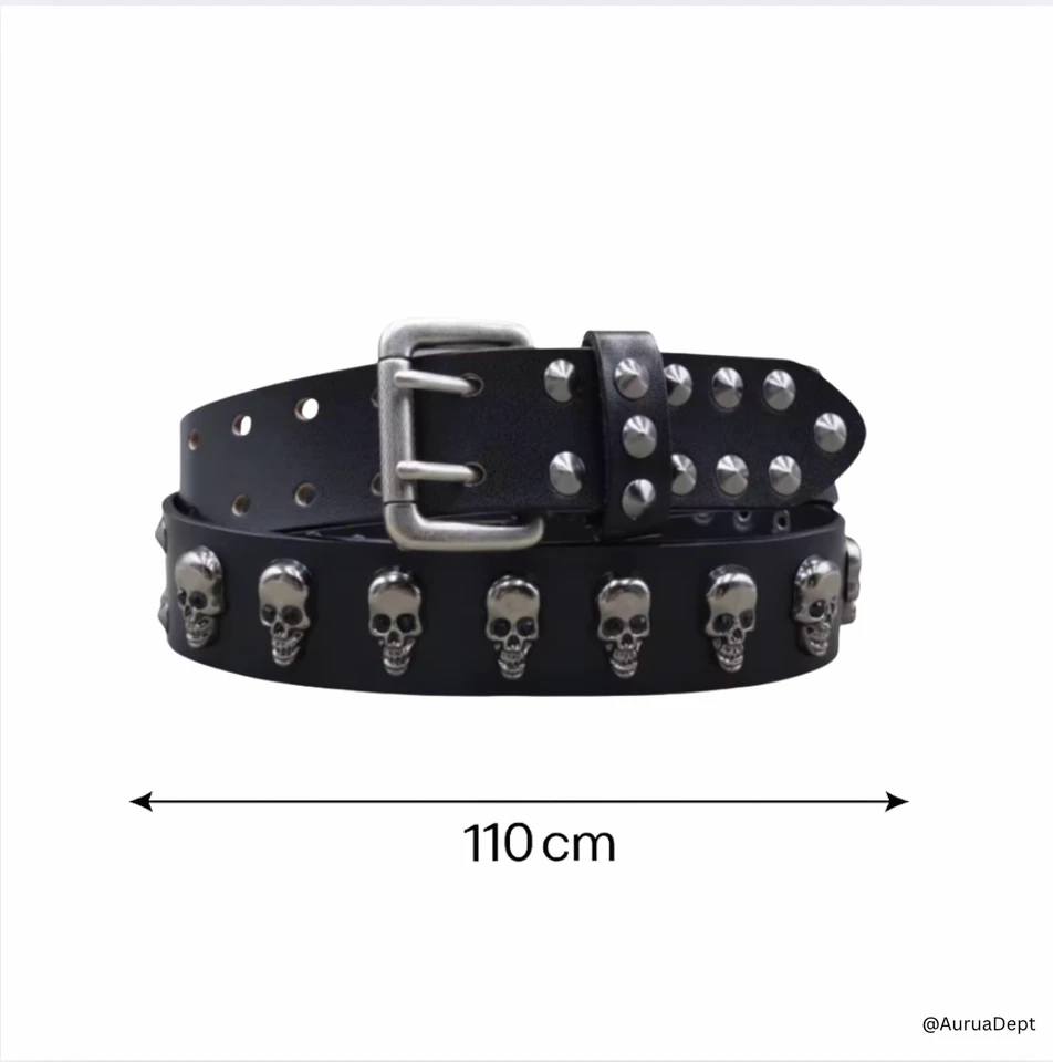 Cinturón Gótico Calavera Tachonado | Cinturón Motociclista Punk Rock Heavy Metal | Ajustable Negro Foto 3 de 3
