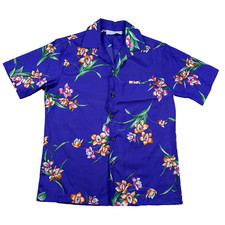 Vintage Hilo Hattie Shirt Mens L Aloha Hawaiian 60s Floral Tiki Purple Luau Camp