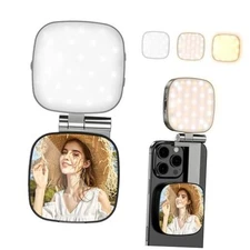  Upgrade Magnetic Selfie Light with Mirror, 3-in-1 Portable LED Fill Black