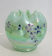 Vintage Fenton Rose Bowl Sea Foam Carnival Opalescent Glass Signed J. Wilson 