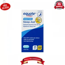 Equate Diphenhydramine HCl Nighttime Sleep-Aid Supplement Caplets 25mg 100 Count