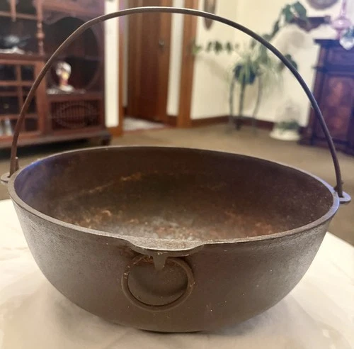 Vintage Wagner Sidney #3 Cast Iron Kettle Pot Bowl Heat Ring Bail Handle Ring