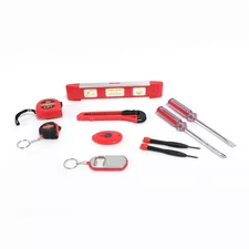 10 Piece Household Tool Set, Red, Level, Screwdrivers, Measuring Tape